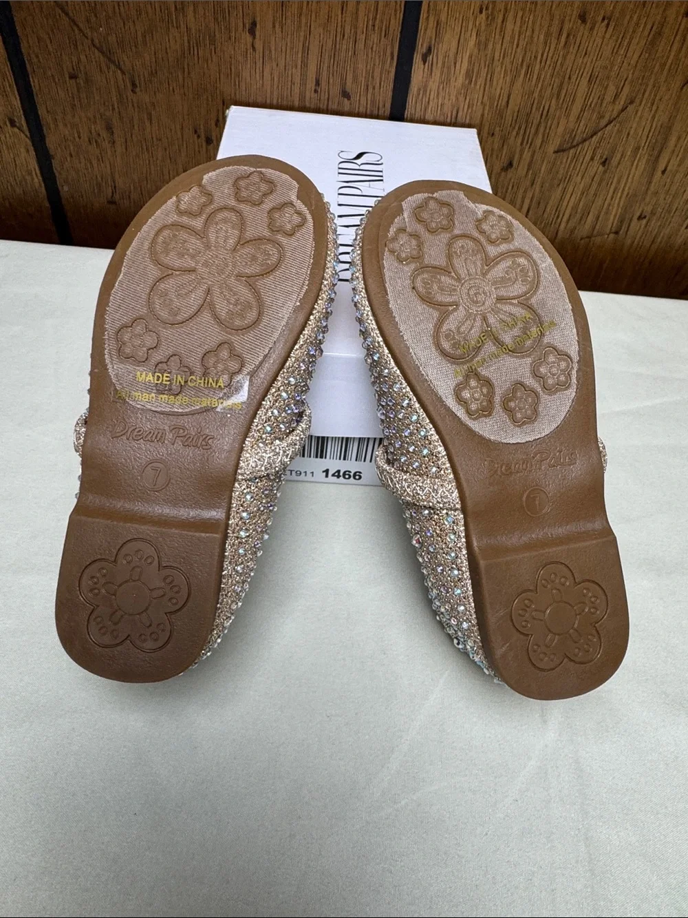Dream Pairs Gold Glitter Mary Jane with Multicolor Rhinestones